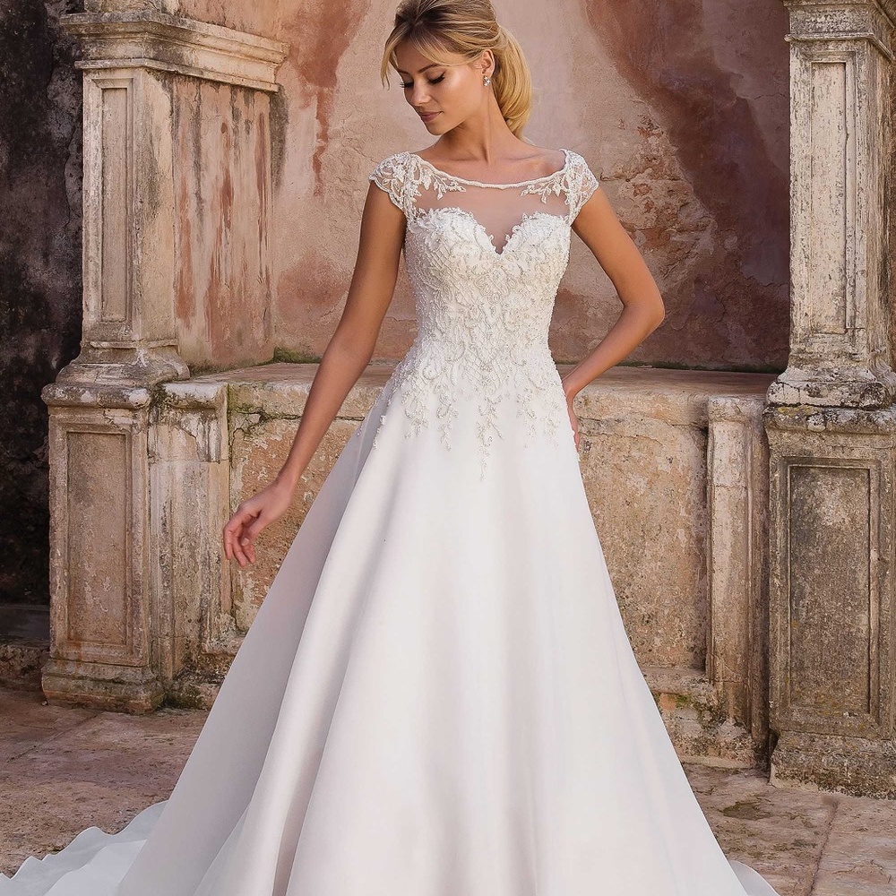 Illusion Beaded Portrait Neckline Dress with Clean Skirt STYLE 88056 Size 24